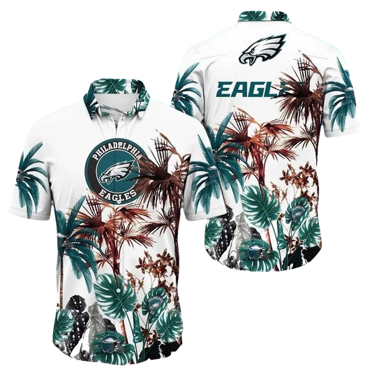 Philadelphia Eagles Palm Tree White Aloha Hawaiian Shirt - Moonbestprint
