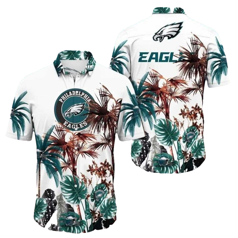Philadelphia Eagles Palm Tree White Aloha Hawaiian Shirt - Moonbestprint