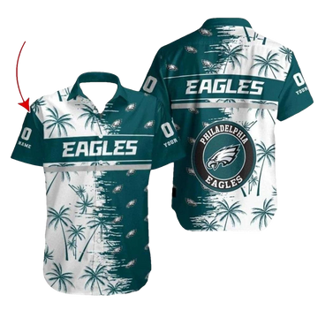 Philadelphia Eagles Palm Breeze White And Dark Green Hawaiian Shirt - Moonbestprint