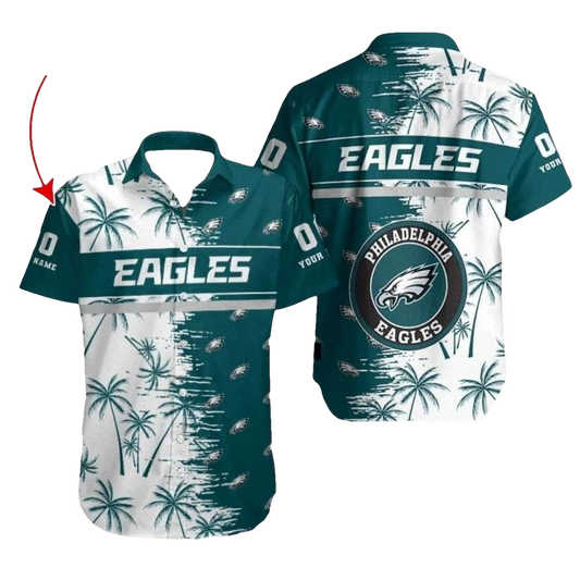 Philadelphia Eagles Palm Breeze White And Dark Green Hawaiian Shirt - Moonbestprint