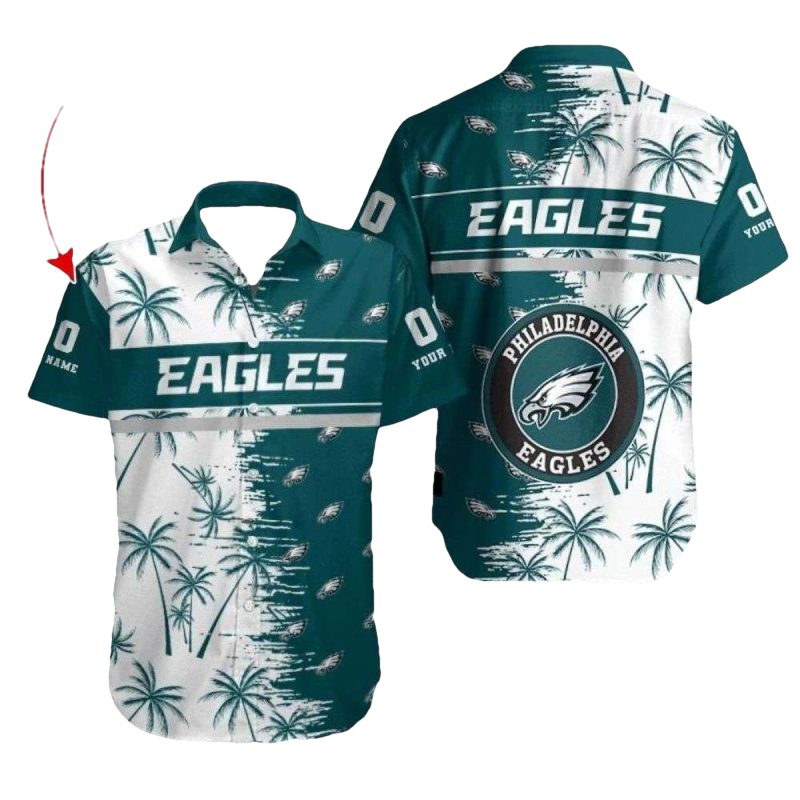 Philadelphia Eagles Palm Breeze White And Dark Green Hawaiian Shirt - Moonbestprint
