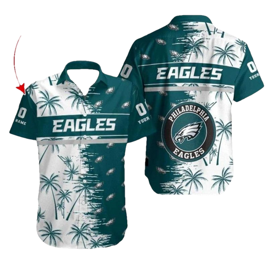 Philadelphia Eagles Palm Breeze White And Dark Green Hawaiian Shirt - Moonbestprint