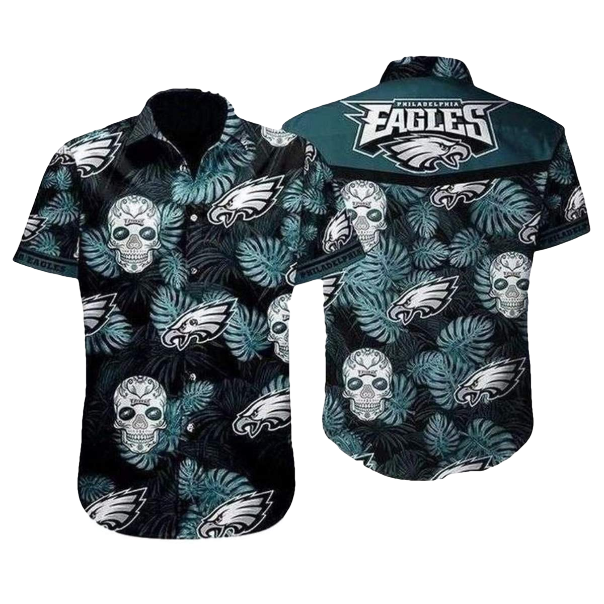 Philadelphia Eagles Nightshade Skulls Palm Leaves Hawaiian Shirt - Moonbestprint