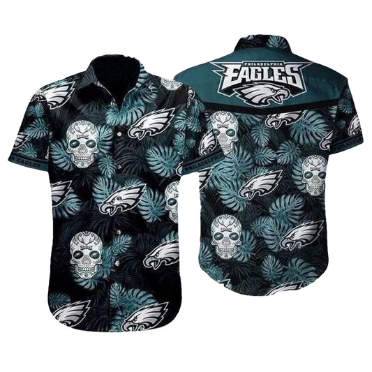 Philadelphia Eagles Nightshade Skulls Palm Leaves Hawaiian Shirt - Moonbestprint