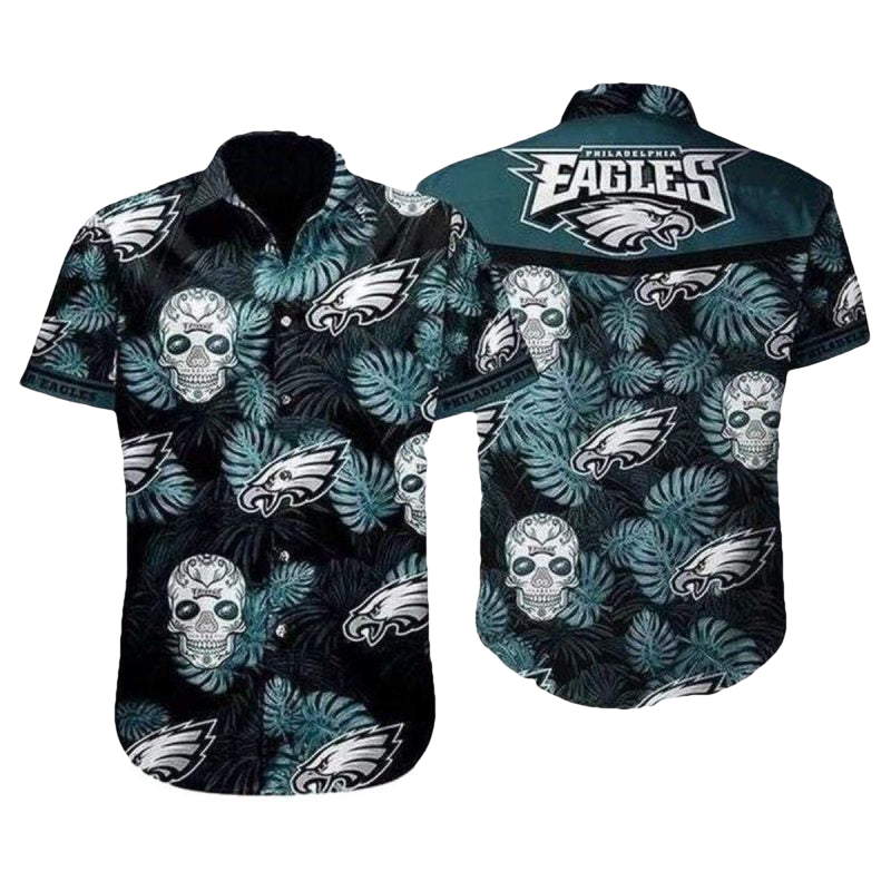 Philadelphia Eagles Nightshade Skulls Palm Leaves Hawaiian Shirt - Moonbestprint