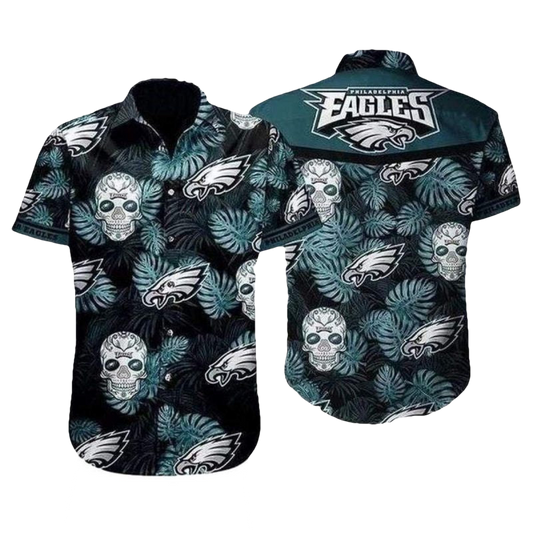 Philadelphia Eagles Nightshade Skulls Palm Leaves Hawaiian Shirt - Moonbestprint