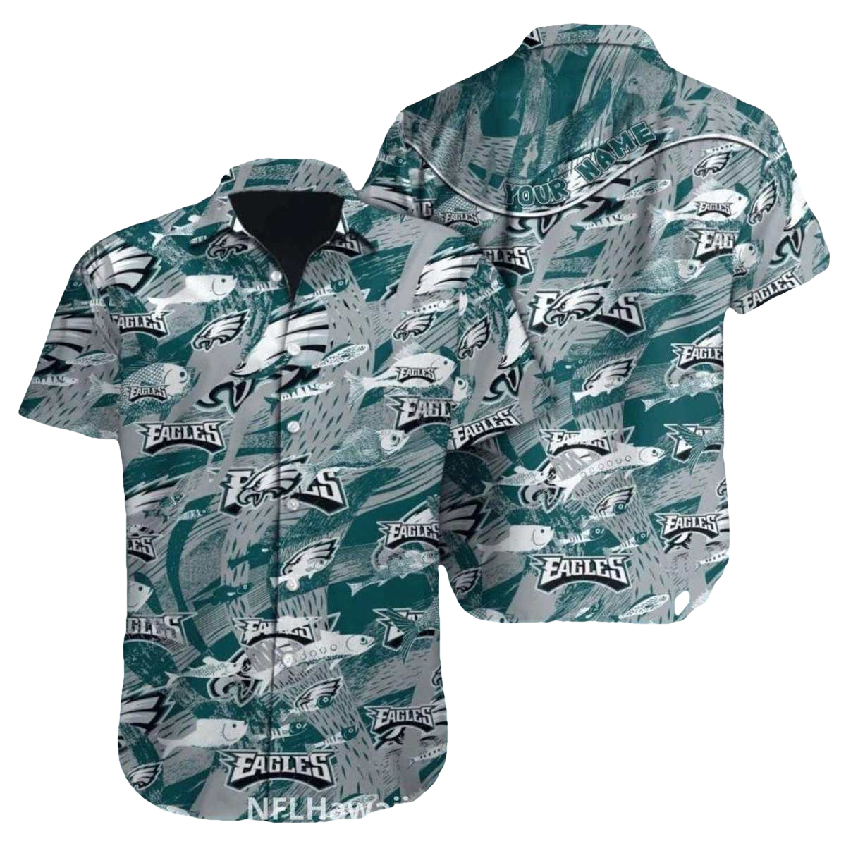 Philadelphia Eagles Ocean Fish And Wave Hawaiian Shirt - Moonbestprint