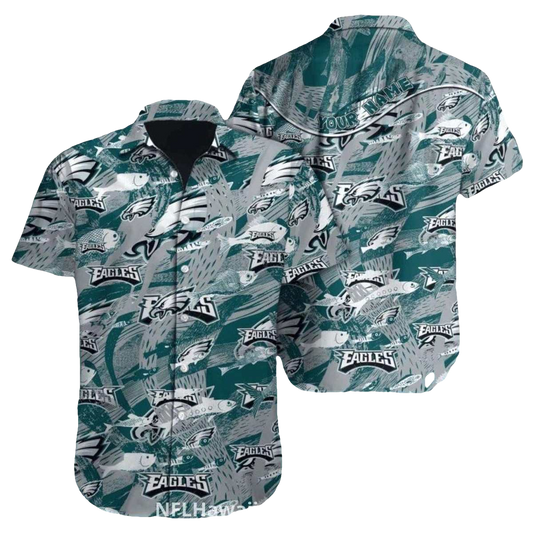 Philadelphia Eagles Ocean Fish And Wave Hawaiian Shirt - Moonbestprint