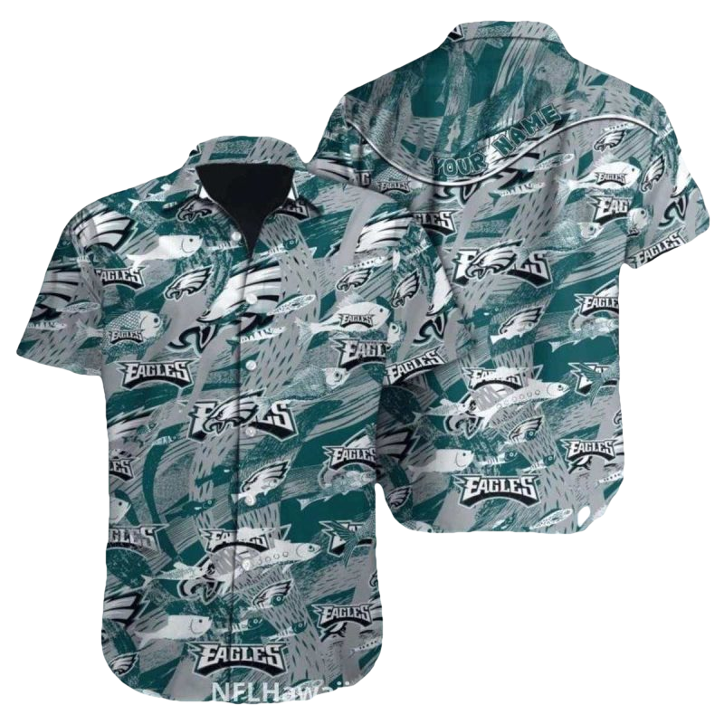 Philadelphia Eagles Ocean Fish And Wave Hawaiian Shirt - Moonbestprint