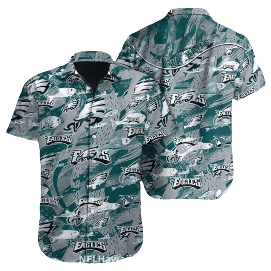 Philadelphia Eagles Ocean Fish And Wave Hawaiian Shirt - Moonbestprint