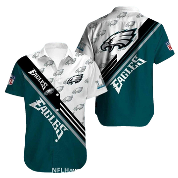 Philadelphia Eagles Multi Logo White And Dark Green Hawaiian Shirt - Moonbestprint