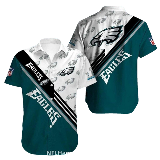 Philadelphia Eagles Multi Logo White And Dark Green Hawaiian Shirt - Moonbestprint