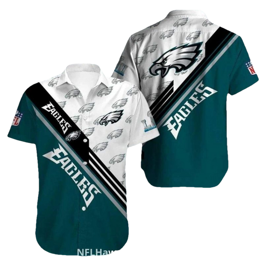 Philadelphia Eagles Multi Logo White And Dark Green Hawaiian Shirt - Moonbestprint