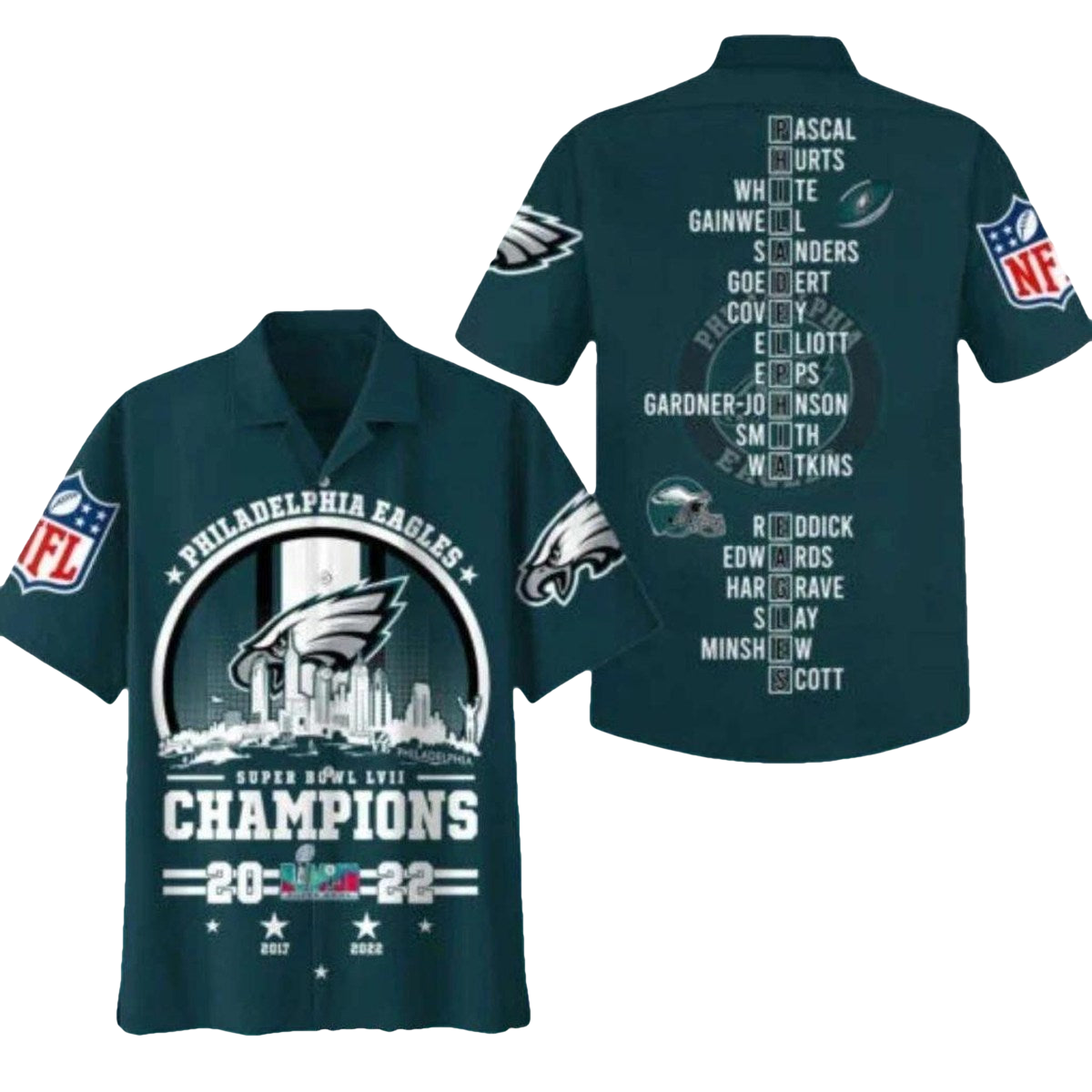 Philadelphia Eagles Name Players Hawaiian Shirt - Moonbestprint
