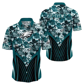 Philadelphia Eagles Monochrome Floral Elegance Hawaiian Shirt - Moonbestprint