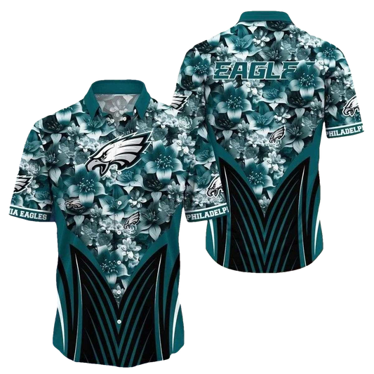 Philadelphia Eagles Monochrome Floral Elegance Hawaiian Shirt - Moonbestprint