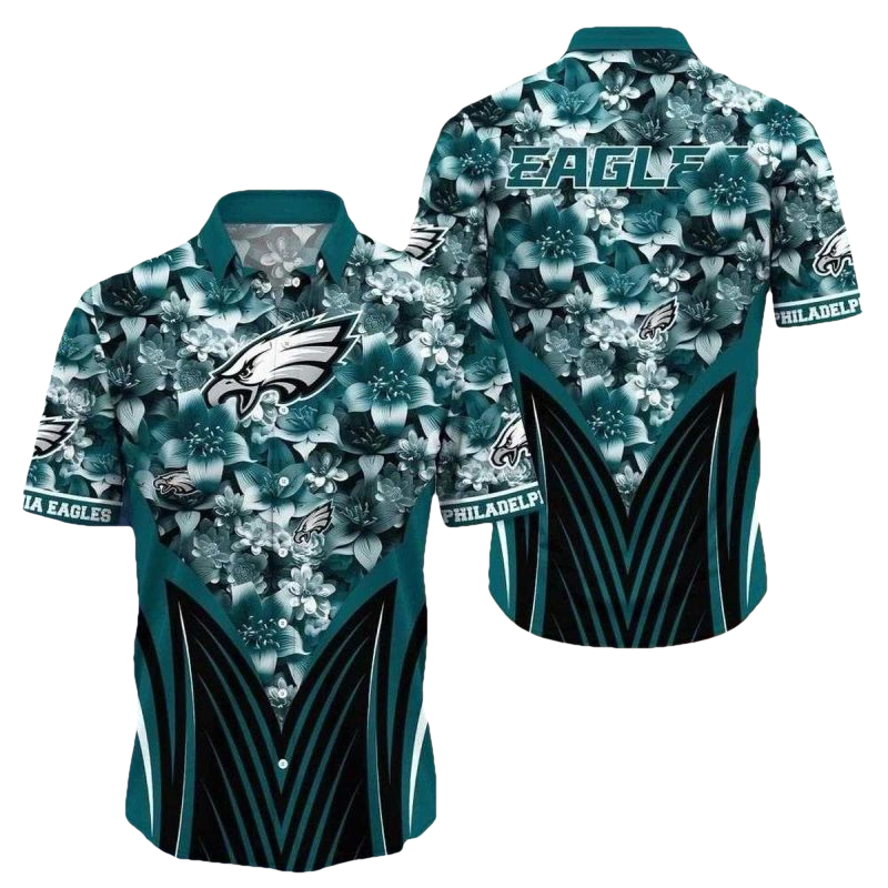 Philadelphia Eagles Monochrome Floral Elegance Hawaiian Shirt - Moonbestprint