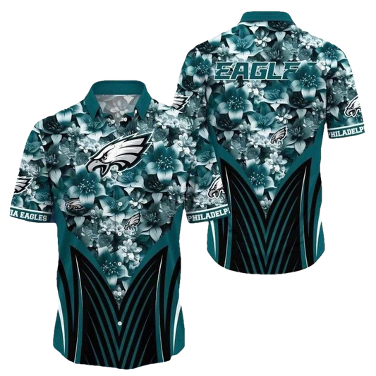 Philadelphia Eagles Monochrome Floral Elegance Hawaiian Shirt - Moonbestprint