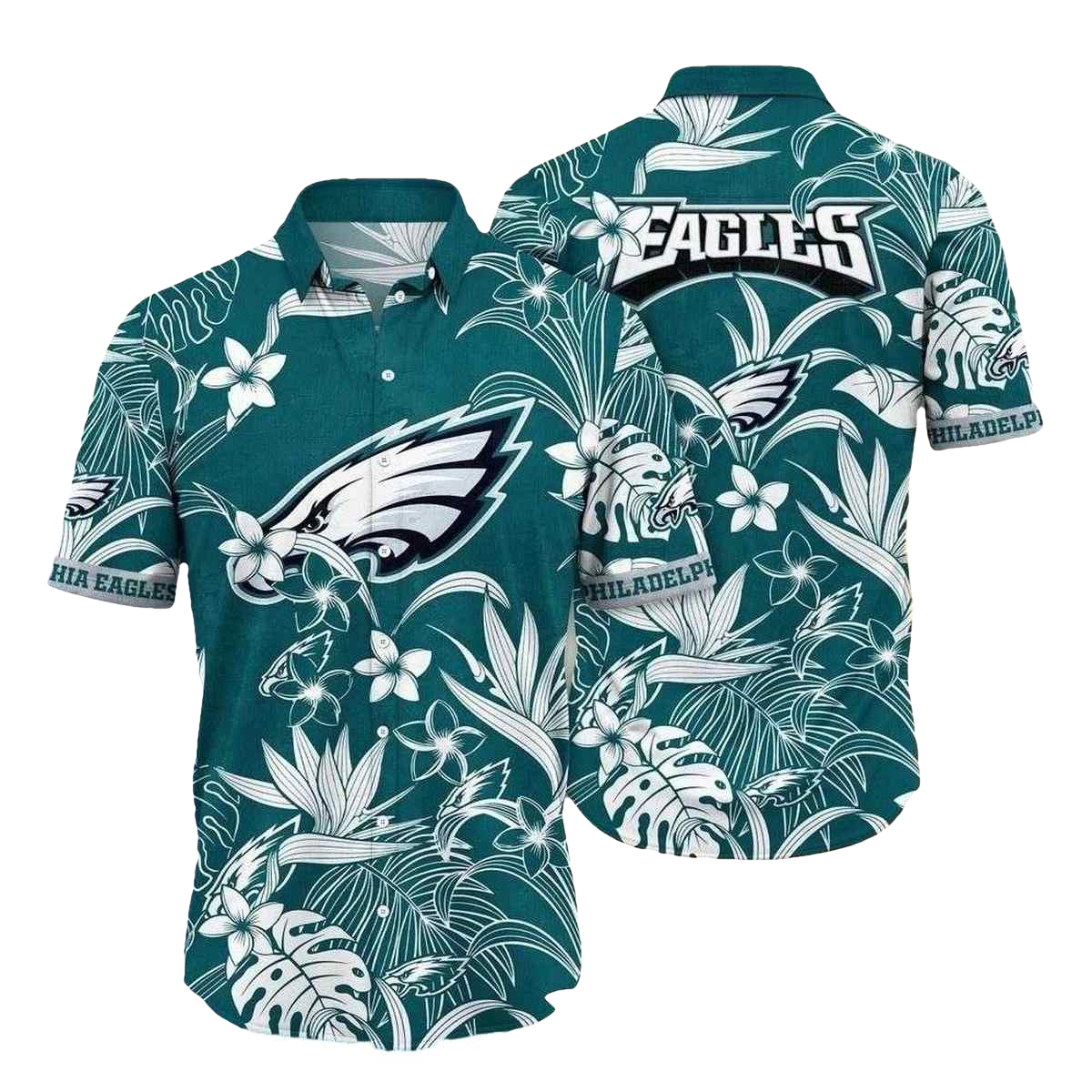 Philadelphia Eagles Monochrome Botanicals Hawaiian Shirt - Moonbestprint