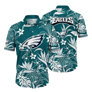 Philadelphia Eagles Monochrome Botanicals Hawaiian Shirt - Moonbestprint