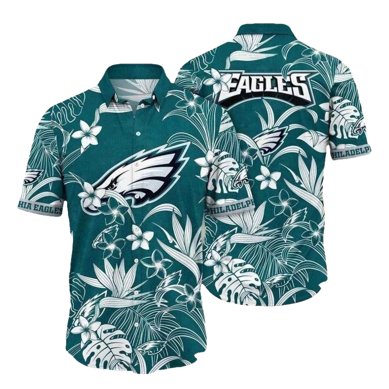 Philadelphia Eagles Monochrome Botanicals Hawaiian Shirt - Moonbestprint