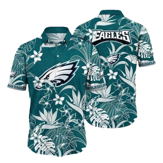 Philadelphia Eagles Monochrome Botanicals Hawaiian Shirt - Moonbestprint
