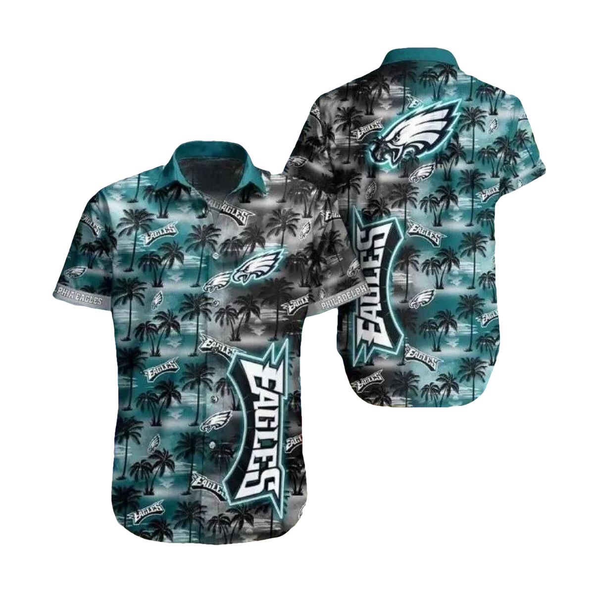 Philadelphia Eagles Midnight Palm Tree Silhouette Hawaiian Shirt - Moonbestprint