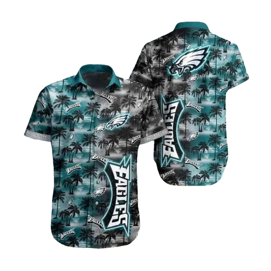 Philadelphia Eagles Midnight Palm Tree Silhouette Hawaiian Shirt - Moonbestprint