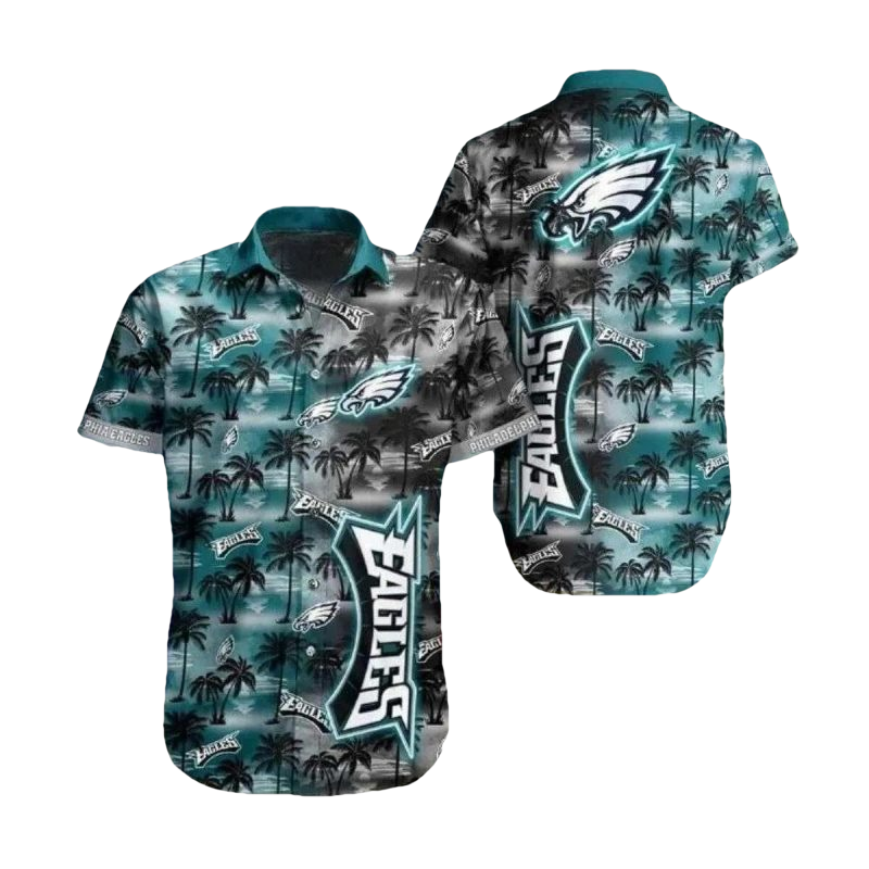 Philadelphia Eagles Midnight Palm Tree Silhouette Hawaiian Shirt - Moonbestprint
