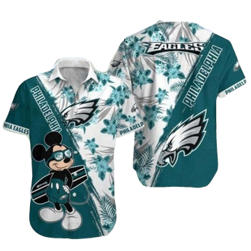 Philadelphia Eagles Mickey Cheerful Character Hawaiian Shirt - Moonbestprint