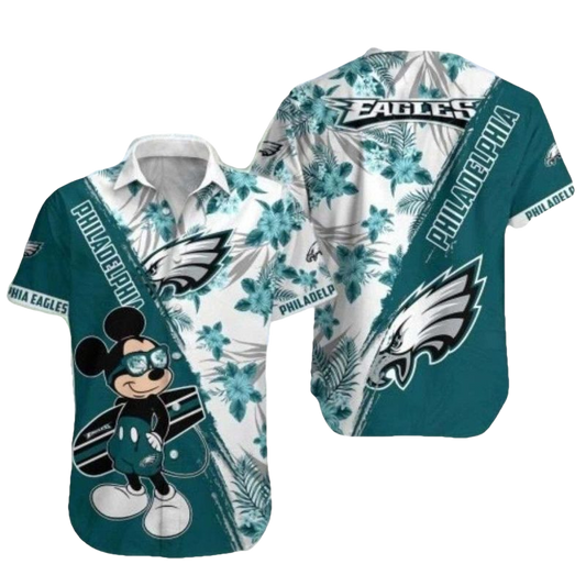 Philadelphia Eagles Mickey Cheerful Character Hawaiian Shirt - Moonbestprint