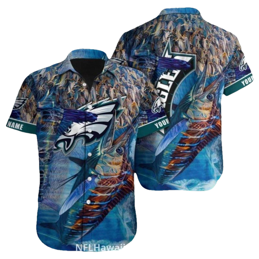 Philadelphia Eagles Marlin Fish Ocean Hawaiian Shirt - Moonbestprint