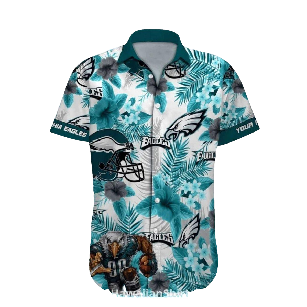 Philadelphia Eagles Logo Helmet Tropical Floral Hawaiian Shirt - Moonbestprint