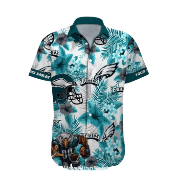 Philadelphia Eagles Logo Helmet Tropical Floral Hawaiian Shirt - Moonbestprint