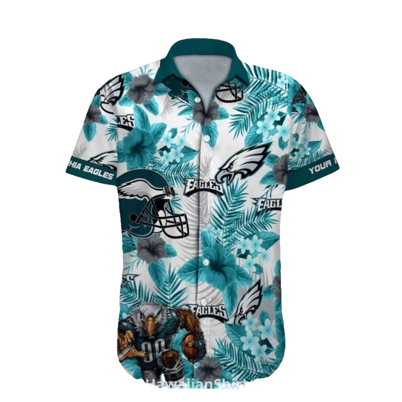 Philadelphia Eagles Logo Helmet Tropical Floral Hawaiian Shirt - Moonbestprint