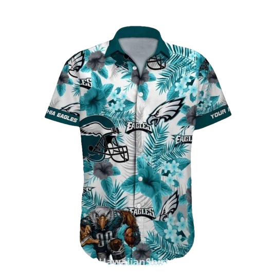Philadelphia Eagles Logo Helmet Tropical Floral Hawaiian Shirt - Moonbestprint
