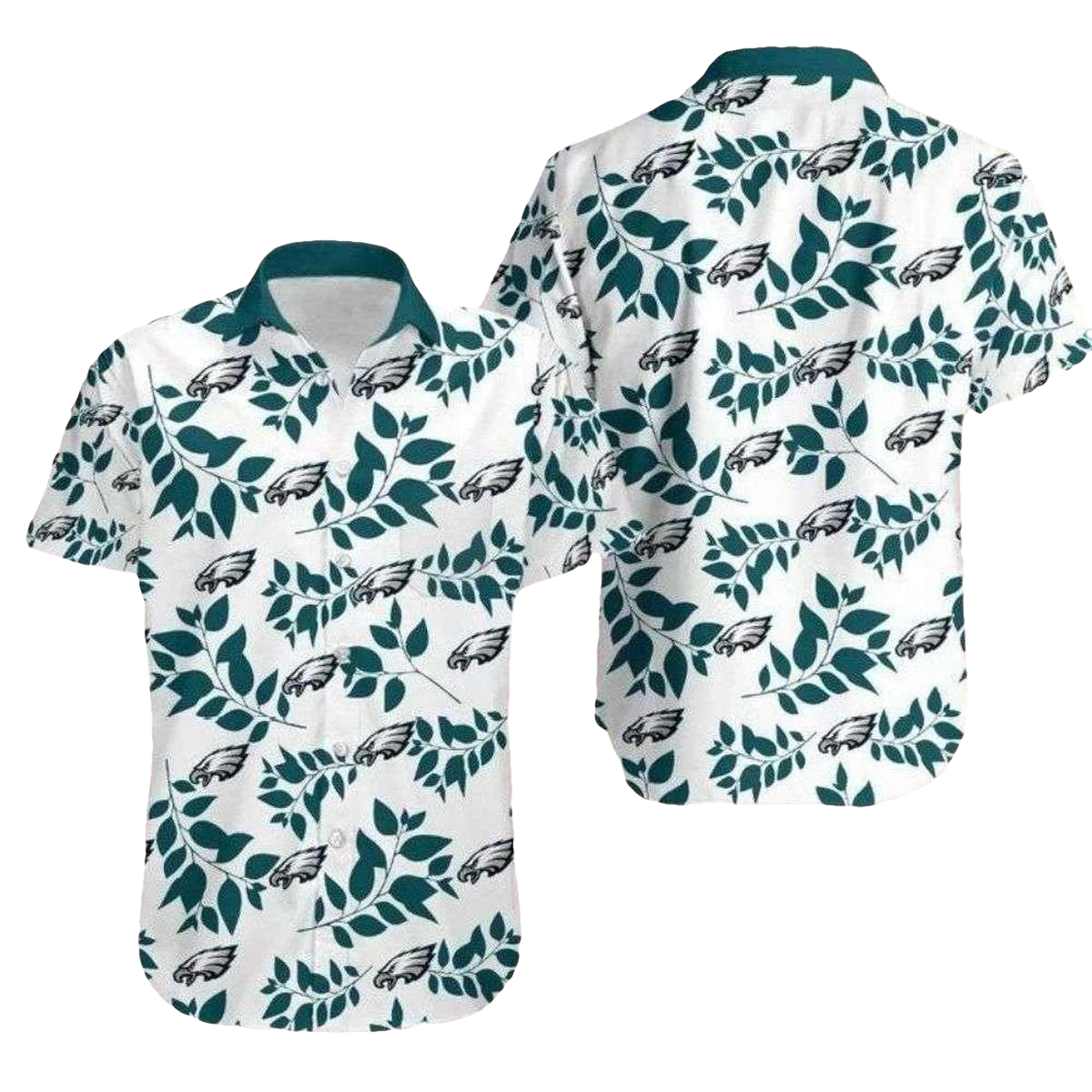 Philadelphia Eagles Logo Leafy Wings Monochrome Hawaiian Shirt - Moonbestprint