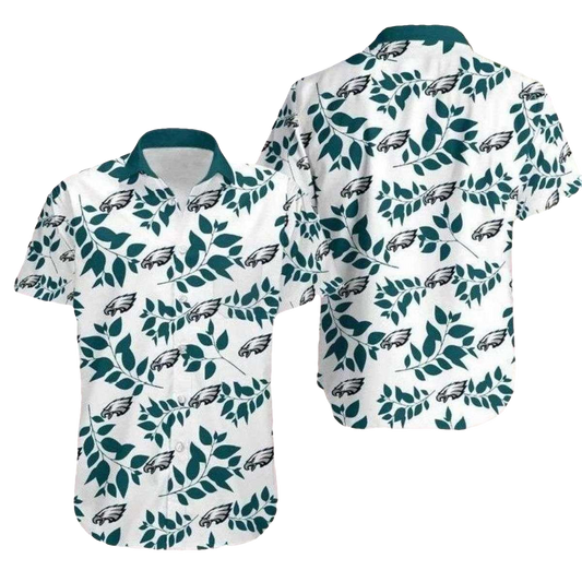 Philadelphia Eagles Logo Leafy Wings Monochrome Hawaiian Shirt - Moonbestprint