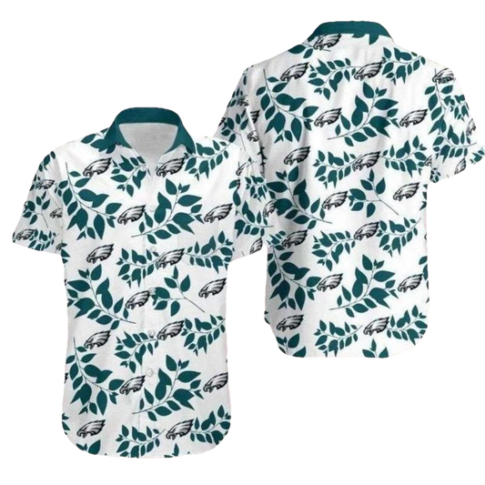 Philadelphia Eagles Logo Leafy Wings Monochrome Hawaiian Shirt - Moonbestprint