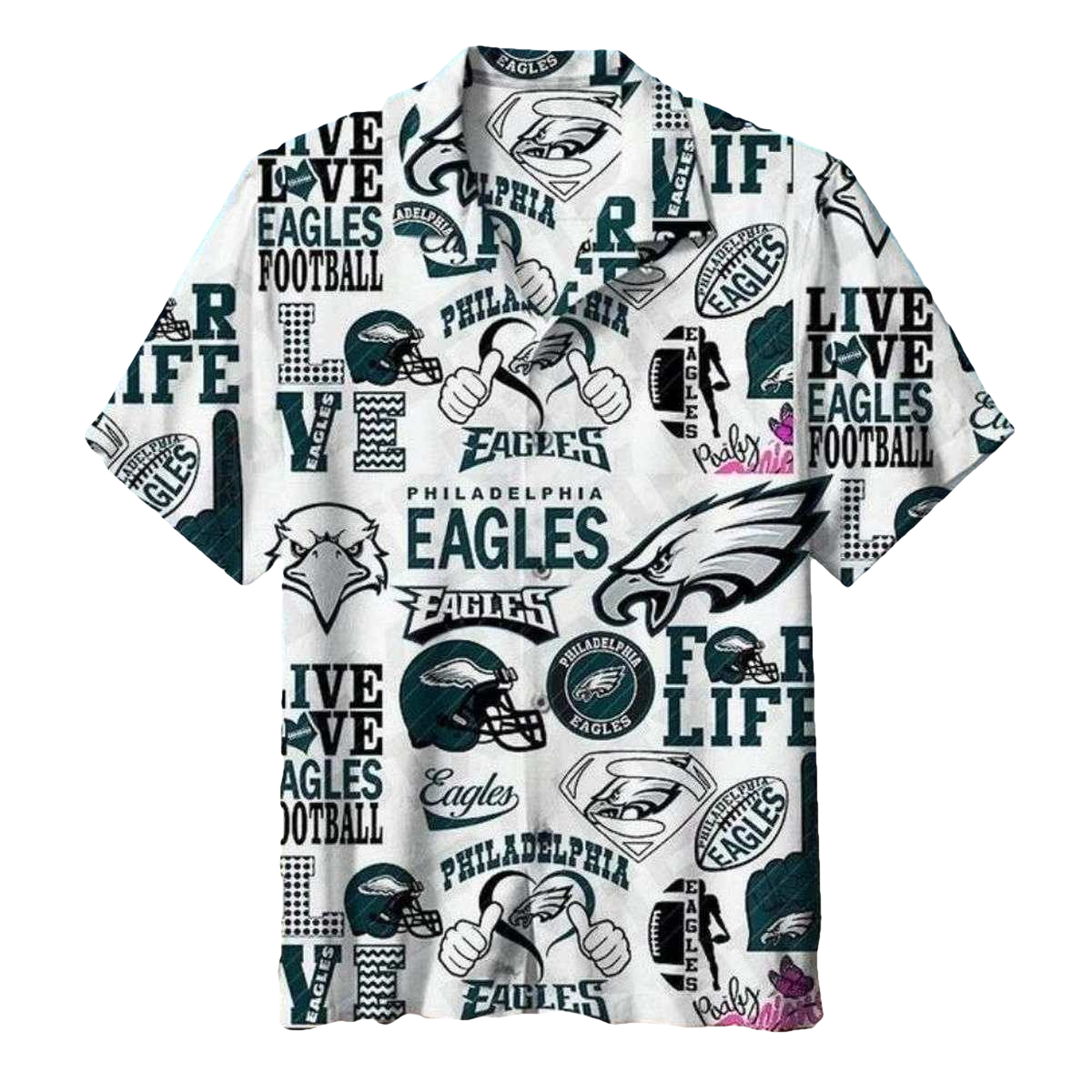 Philadelphia Eagles Life And Football Sketch White Hawaiian Shirt - Moonbestprint