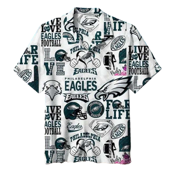 Philadelphia Eagles Life And Football Sketch White Hawaiian Shirt - Moonbestprint