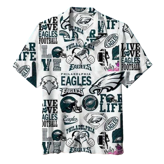Philadelphia Eagles Life And Football Sketch White Hawaiian Shirt - Moonbestprint