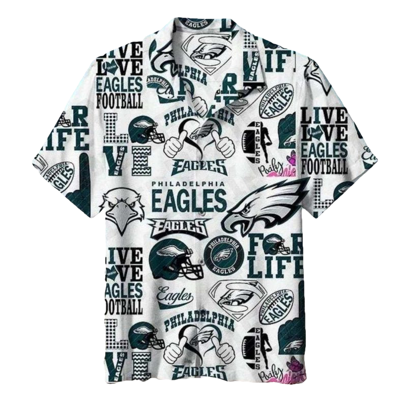 Philadelphia Eagles Life And Football Sketch White Hawaiian Shirt - Moonbestprint