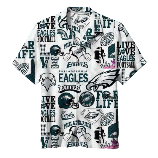 Philadelphia Eagles Life And Football Sketch White Hawaiian Shirt - Moonbestprint