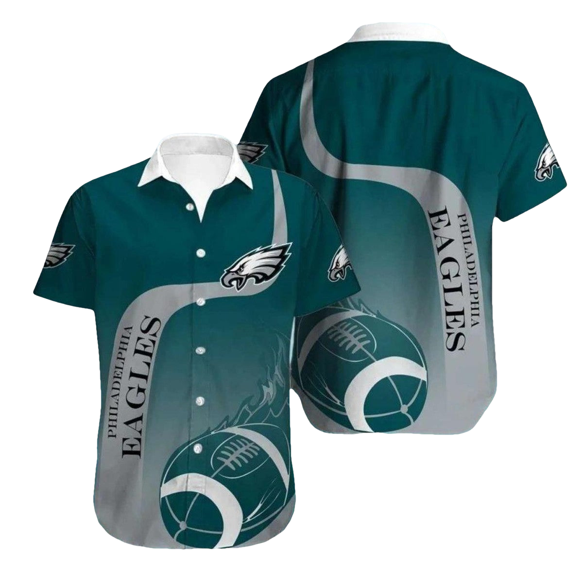 Philadelphia Eagles Gradient Football Ball Flame Hawaiian Shirt - Moonbestprint