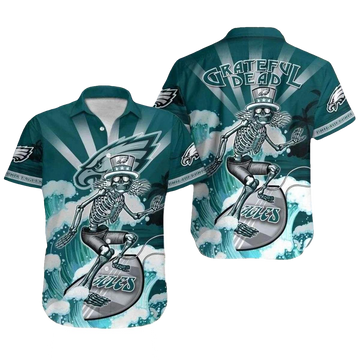 Philadelphia Eagles Grateful Dead Tribute Surf's Up Skeleton Hawaiian Shirt - Moonbestprint