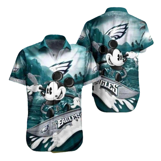 Philadelphia Eagles Funny Mickey Surfing Hawaiian Shirt - Moonbestprint