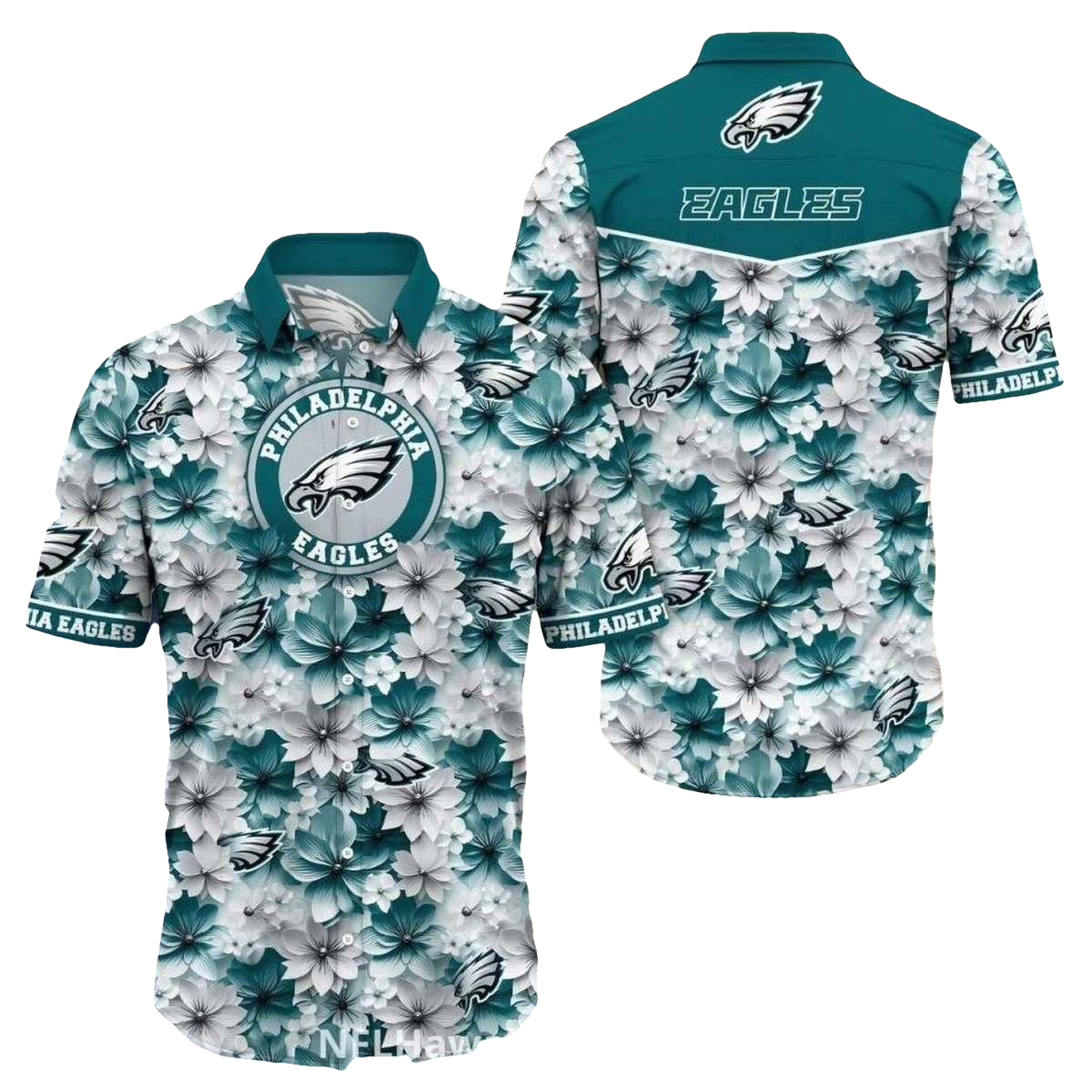 Philadelphia Eagles Floral Teal And White Hawaiian Shirt - Moonbestprint