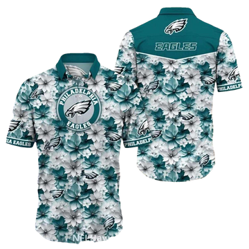 Philadelphia Eagles Floral Teal And White Hawaiian Shirt - Moonbestprint