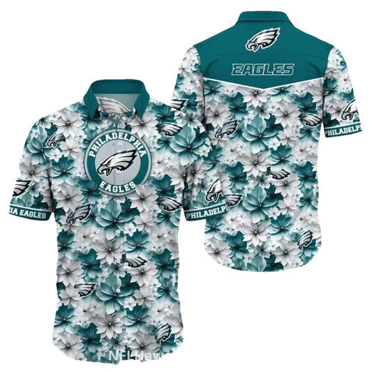 Philadelphia Eagles Floral Teal And White Hawaiian Shirt - Moonbestprint